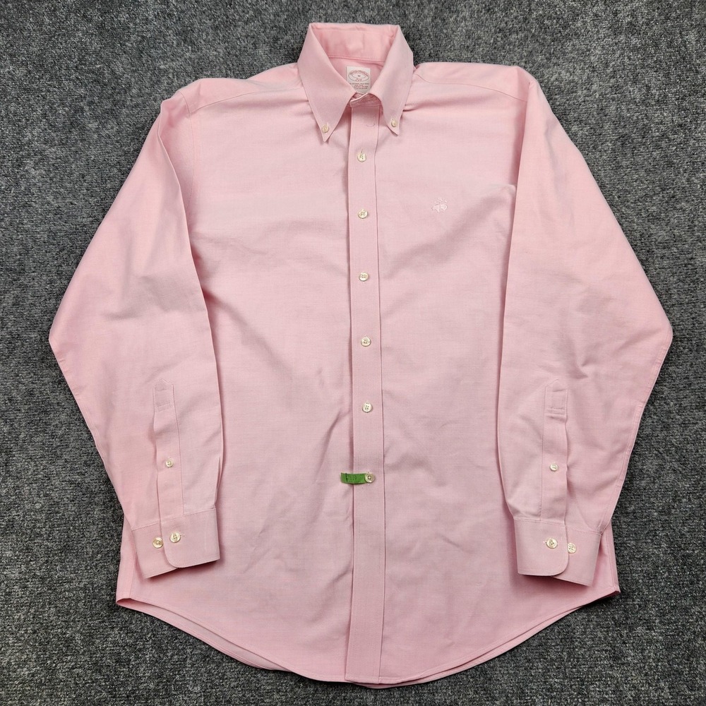 Brooks Brothers Dress Shirt Mens Medium Pink Solid Non-Iron 346 Button Down